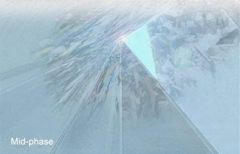 Mid-phase transition reveals hidden waste as temperatures begin to rise.