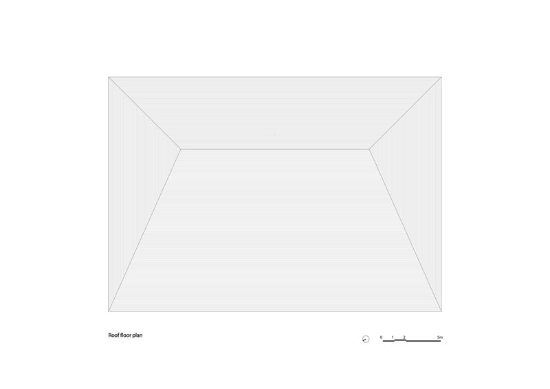 Roof plan drawing showing trapezoidal form with sloped edge conditions