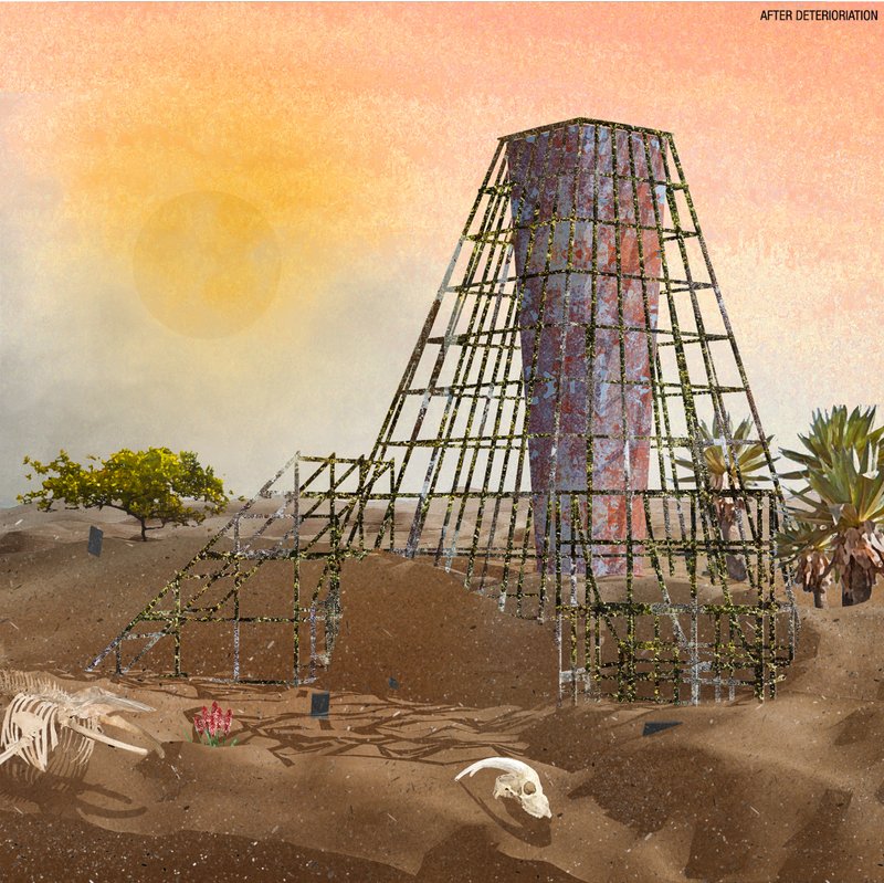 The monument dissolves into a skeletal framework, merging with the landscape as ecology overtakes architecture.