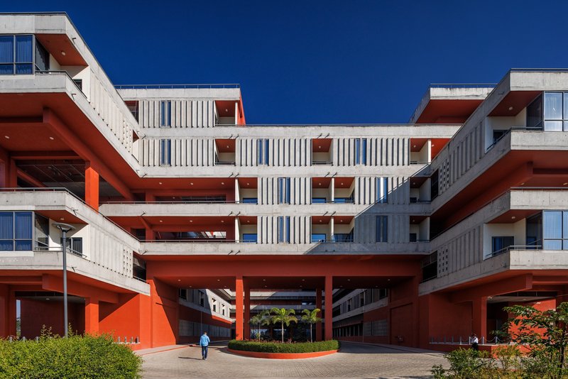 Symmetrical view through one of the open ground-floor passages