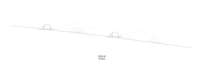Section drawing showing two dome structures nestled into a sloping hillside