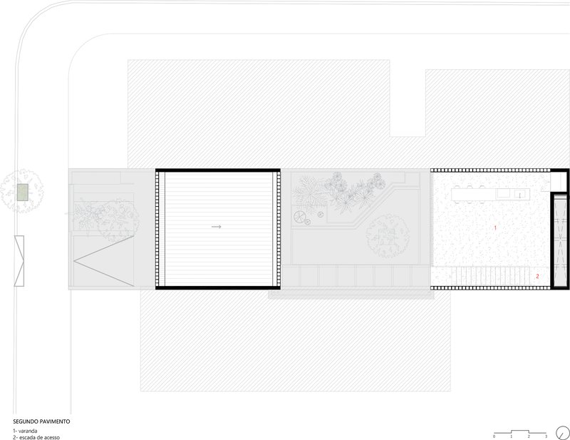 Second floor plan showing covered terrace, courtyard garden, and interior rooms