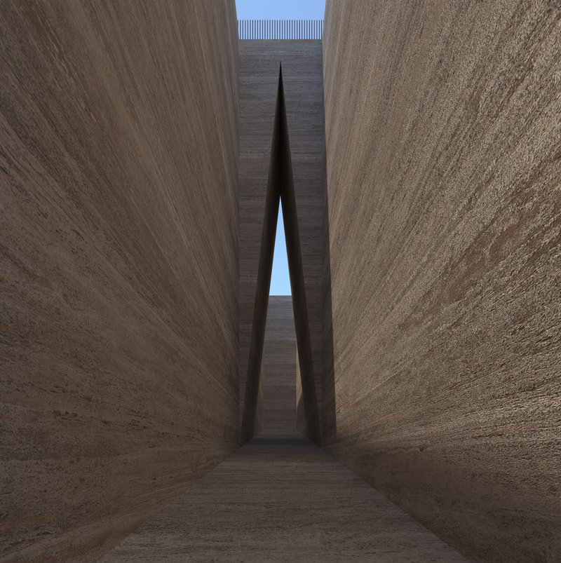 Vertical void guiding movement through compressed architectural space