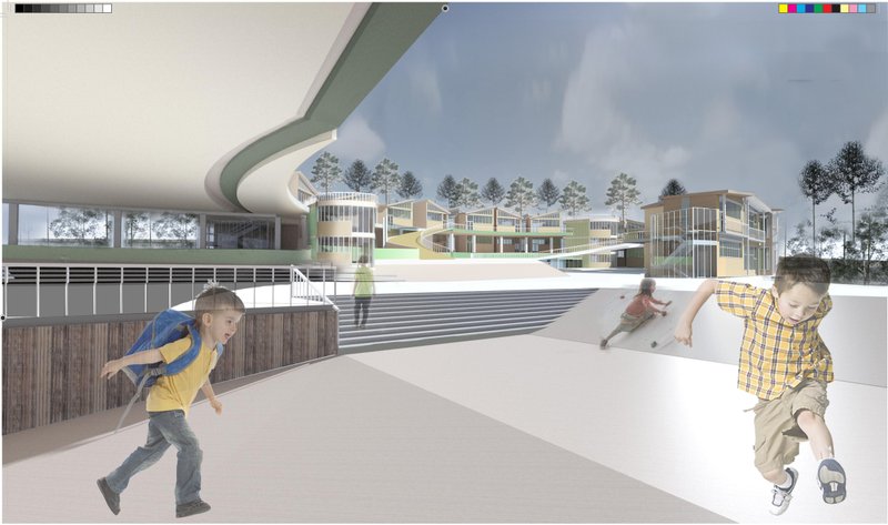 The central courtyard acts as a social and educational heart, connecting students through movement, interaction, and shared experiences.