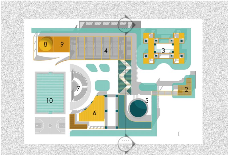 Strategic campus planning integrates academic, social, and recreational zones within a flexible educational environment.