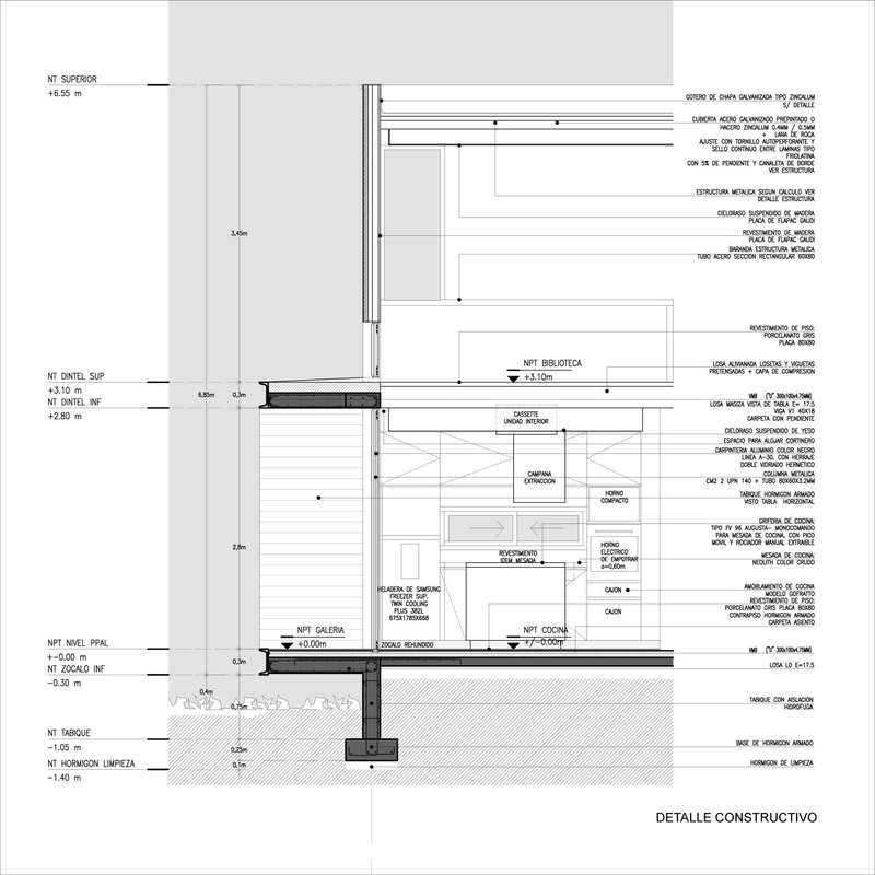 Section detail drawing illustrating the foundation, floor slab, and wall assembly with material annotations