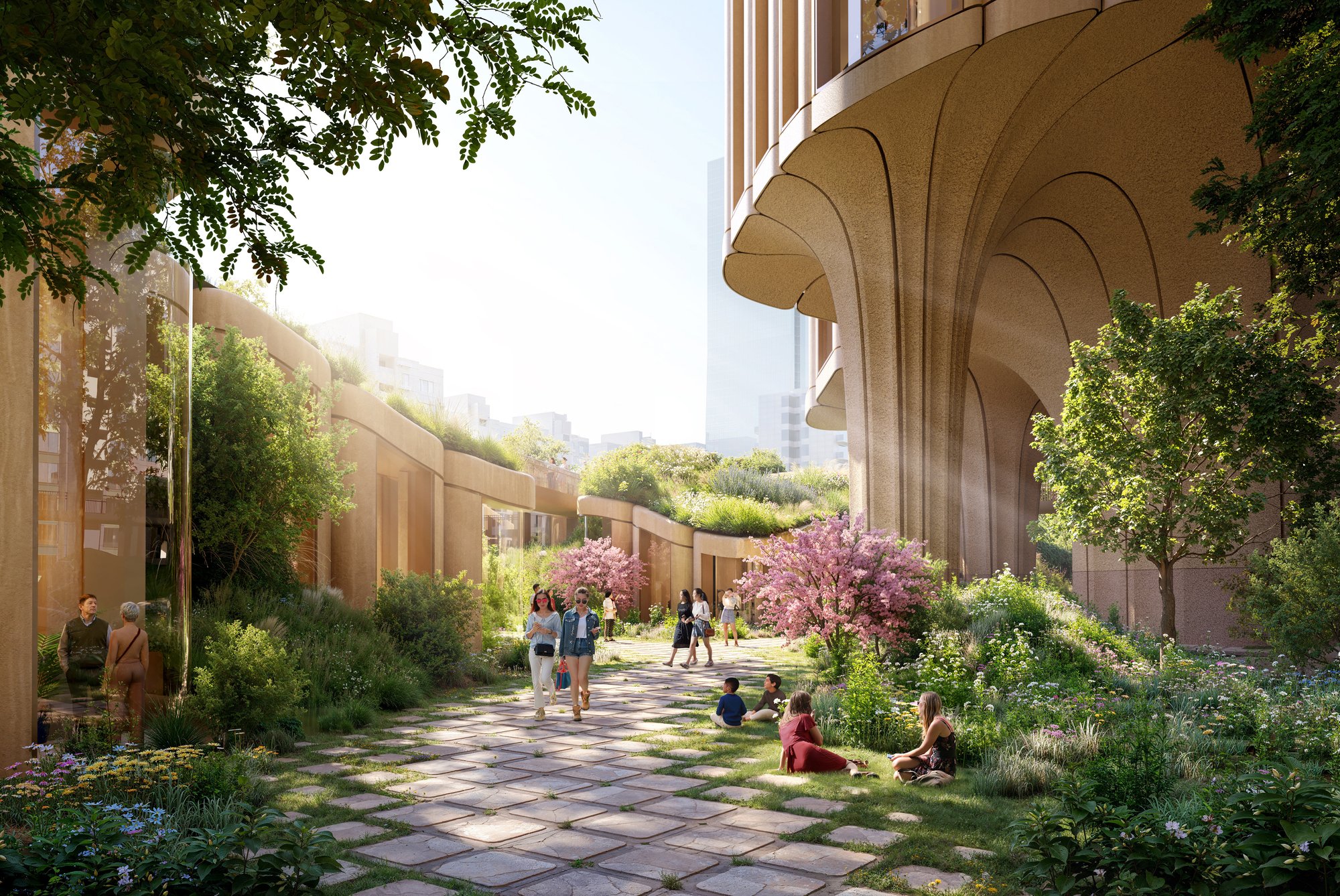 Heatherwick Studio Shapes Seoul's Daegyo Apartments into Mountain-Silhouette Towers above Sunken Gardens