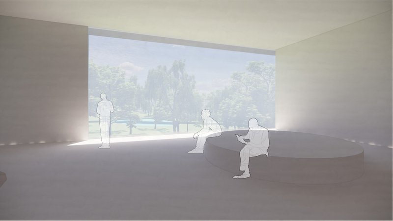 Minimal interior viewing space framing landscape while maintaining ecological distance.