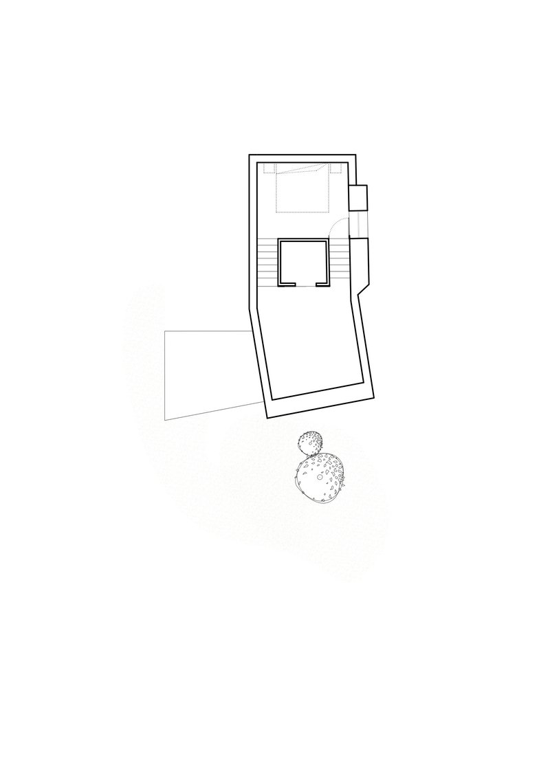 Site plan drawing showing the building footprint positioned among circular tree symbols