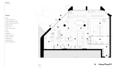 This is a floor plan for a restaurant called Suupaa. The plan shows the layout of the dining area, k