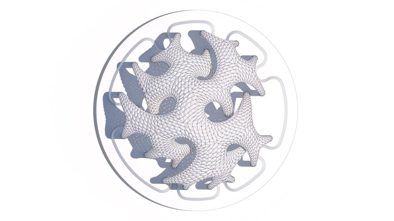 Plan view rendering showing the circular arrangement of interlocking arched elements around the central space
