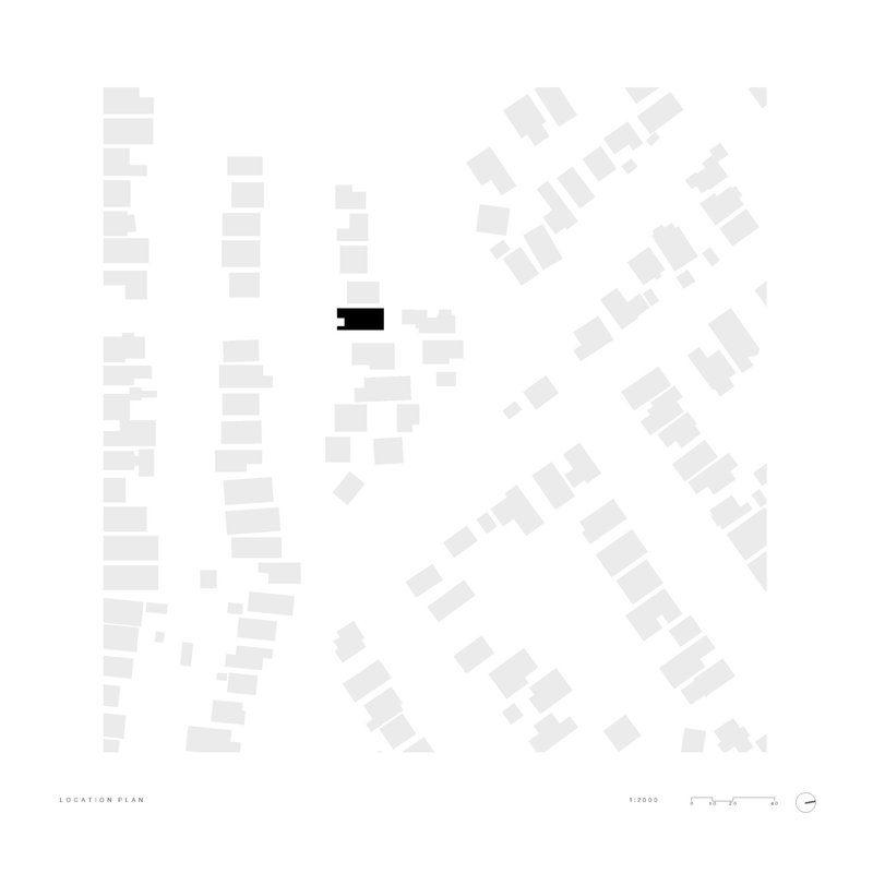 Location plan drawing showing the structure within a diagonal street grid