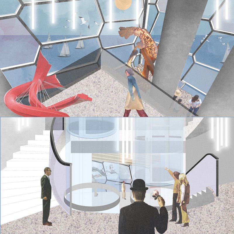 Immersive interior spaces framing panoramic views of the open ocean
