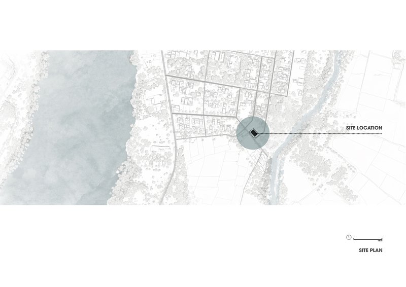 Site plan drawing showing the structure's location within the surrounding urban fabric and waterfront edge
