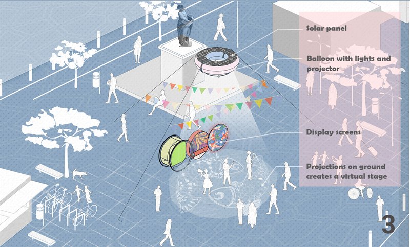 The Uni Wheel activates urban public spaces through projection mapping, solar-powered lighting, and immersive digital performance environments.