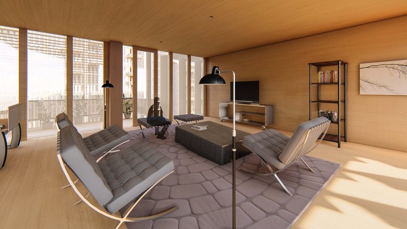 Warm, daylight-driven interior showcasing the tactility of timber living