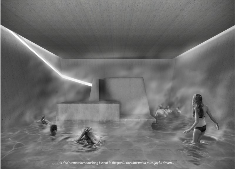 A surreal interior where pleasure and environmental impact merge in heated immersion.