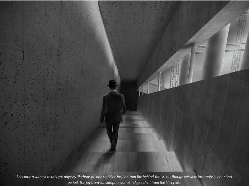 The descent reveals hidden infrastructures, exposing the reality behind consumption.