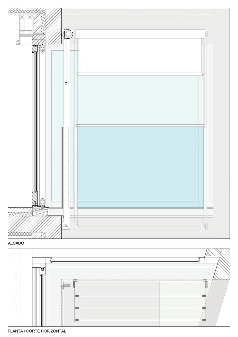 Construction detail drawings of window assembly with head, sill, and horizontal section views