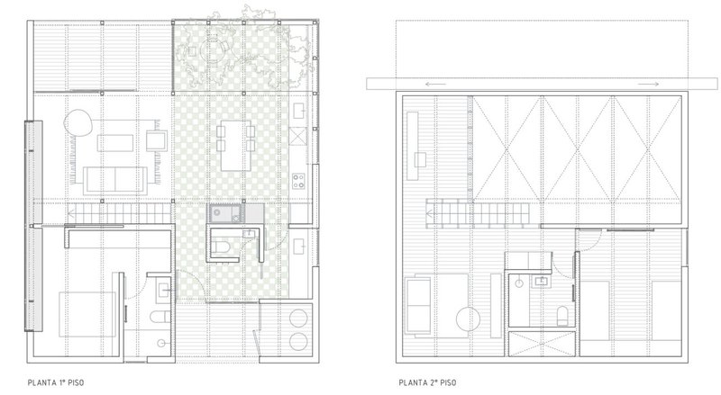 Floor plan drawings showing ground and upper levels with staircase and room layouts
