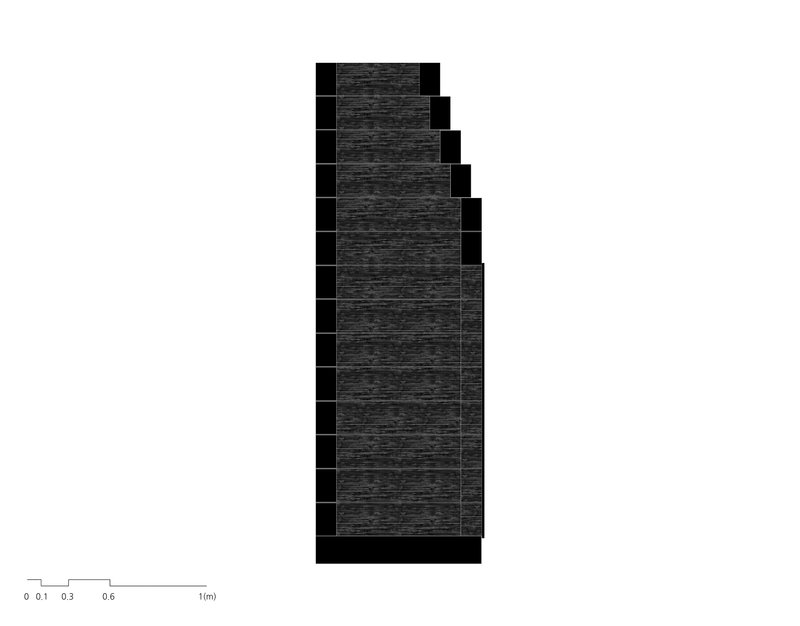 Floor plan drawing showing a slender tower with staggered setbacks creating a ziggurat profile