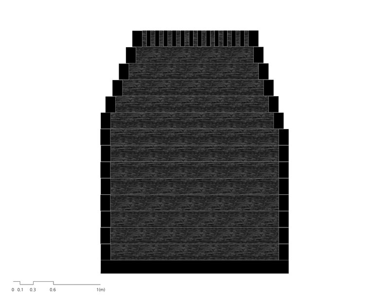 Floor plan drawing showing a symmetrical stepped tower with rooftop louvers or vents visible