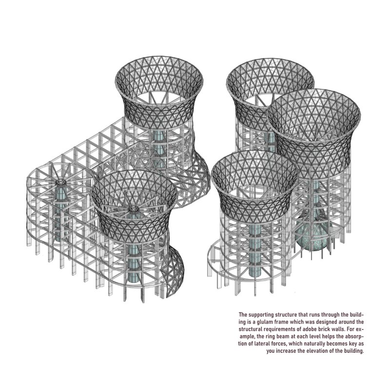 Parametric diagrid framework supporting earthen construction logic.