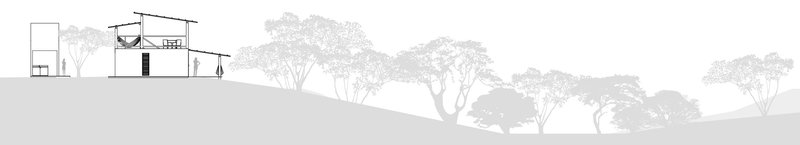 Elevation drawing showing the building composition with trees in the surrounding landscape