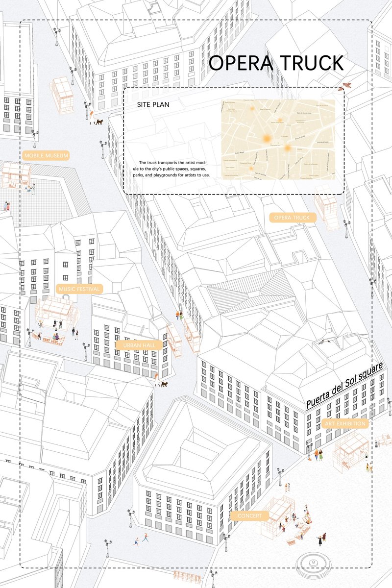 Opera Truck activates Madrid’s public squares with modular cultural spaces for performances, exhibitions, and community engagement.
