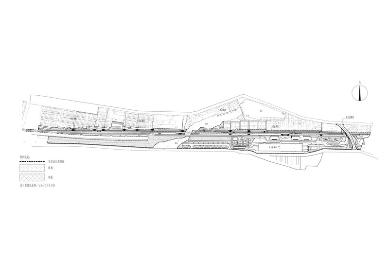 Section drawing illustrating the stepped terrain with platforms and ramps connecting different levels