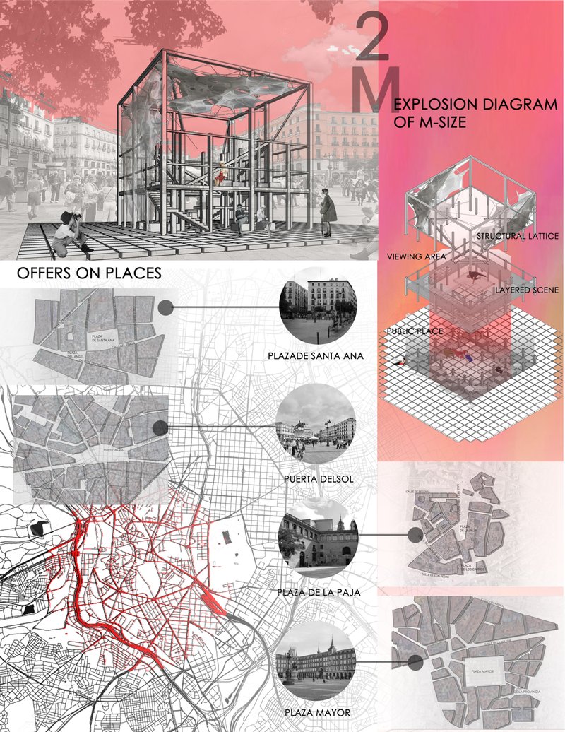 Modular structure activates urban plazas through a scalable performance pavilion.