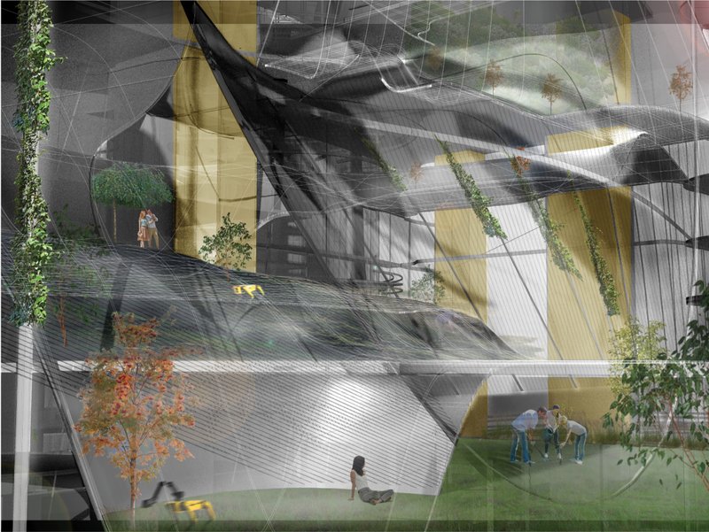 Experimental spatial forms create immersive environments where structure, landscape, and human interaction coexist seamlessly.