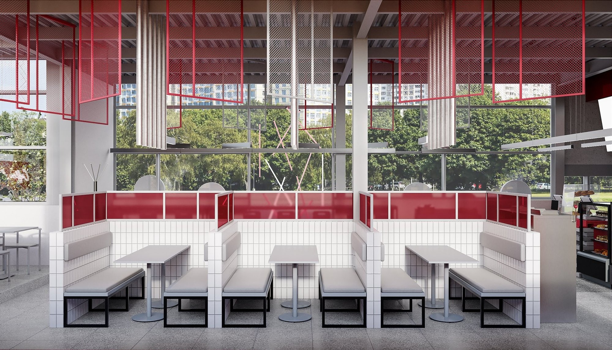 Coffee Machine Red: A Contemporary Cafe Interior Design Exploring Spatial Identity
