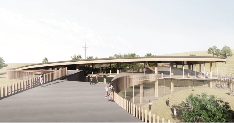 Elevated circulation path offering controlled visitor access around the rehabilitation yards.