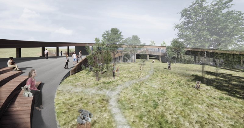 Central habitat yard designed for koala interaction within a protected and natural landscape.