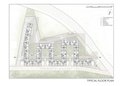 This architectural image presents a typical floor plan of a residential building, likely an apartmen