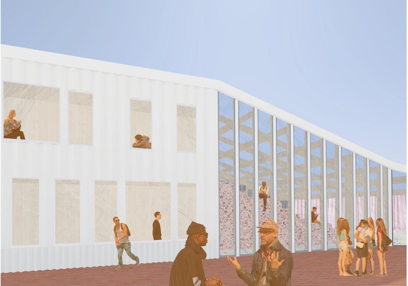Facade opening into a transparent learning core, encouraging interaction between inside and outside.
