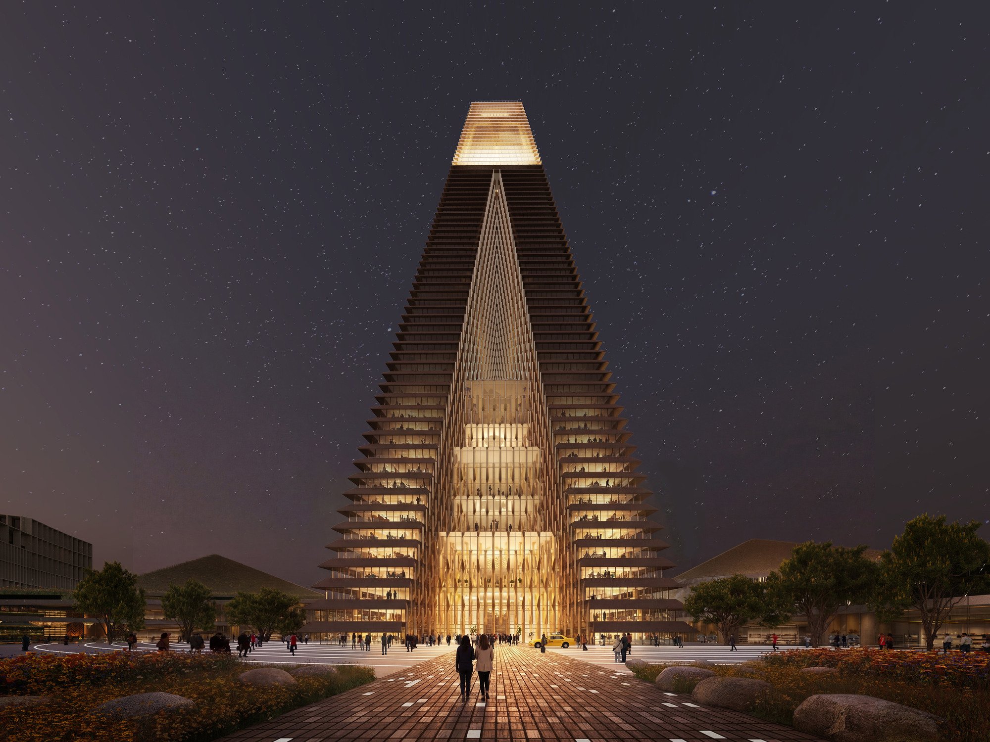 SOM Shapes a 272-Metre Tower Complex in Kazakhstan's New City of Alatau as a Built Mountain Range