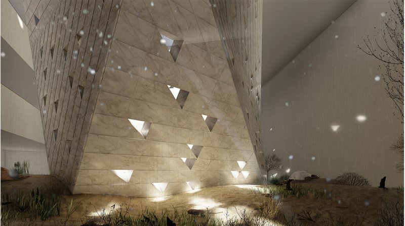 Parametric facade detail integrating environmental performance with spatial experience