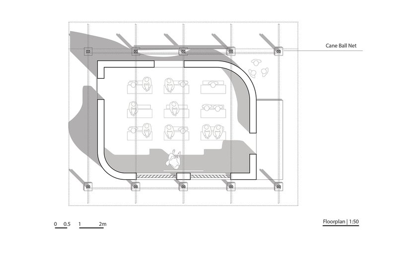 &nbsp; Floor plan illustrating the organic classroom layout within a modular structural grid.