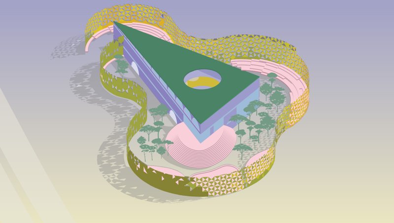 Facade articulation with patterned skin filtering light and creating dynamic public zones