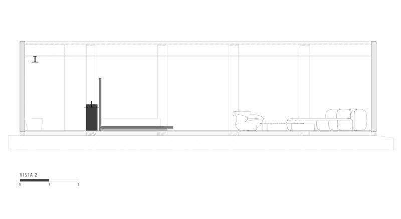 Interior elevation drawing depicting a living space with a fireplace and seating arrangement