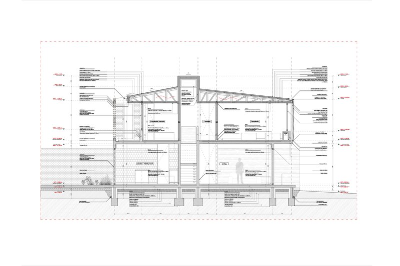 Detailed section drawing with construction annotations showing structural system and material assemblies