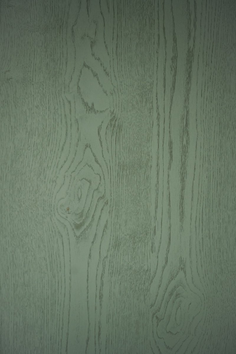 Sage green painted wood planking showing natural grain texture and knothole detail