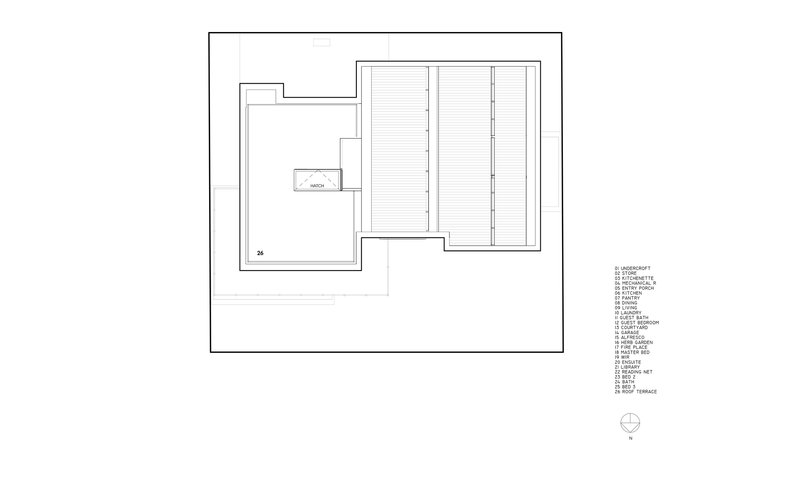 Second floor plan drawing showing single large room with service core at perimeter