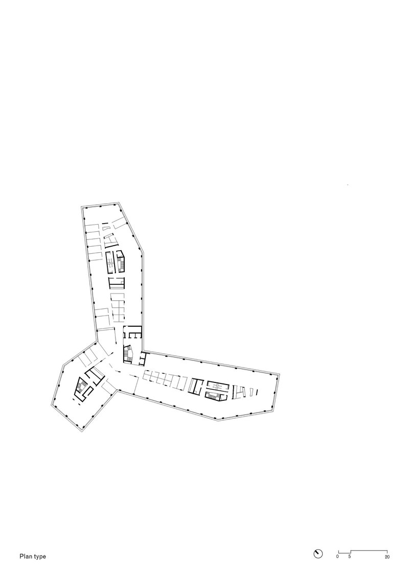 Typical floor plan drawing showing the Y-shaped layout with three arms extending from a central hub