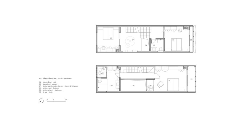 Floor plan drawings depicting second and third level arrangements with central staircase and room divisions