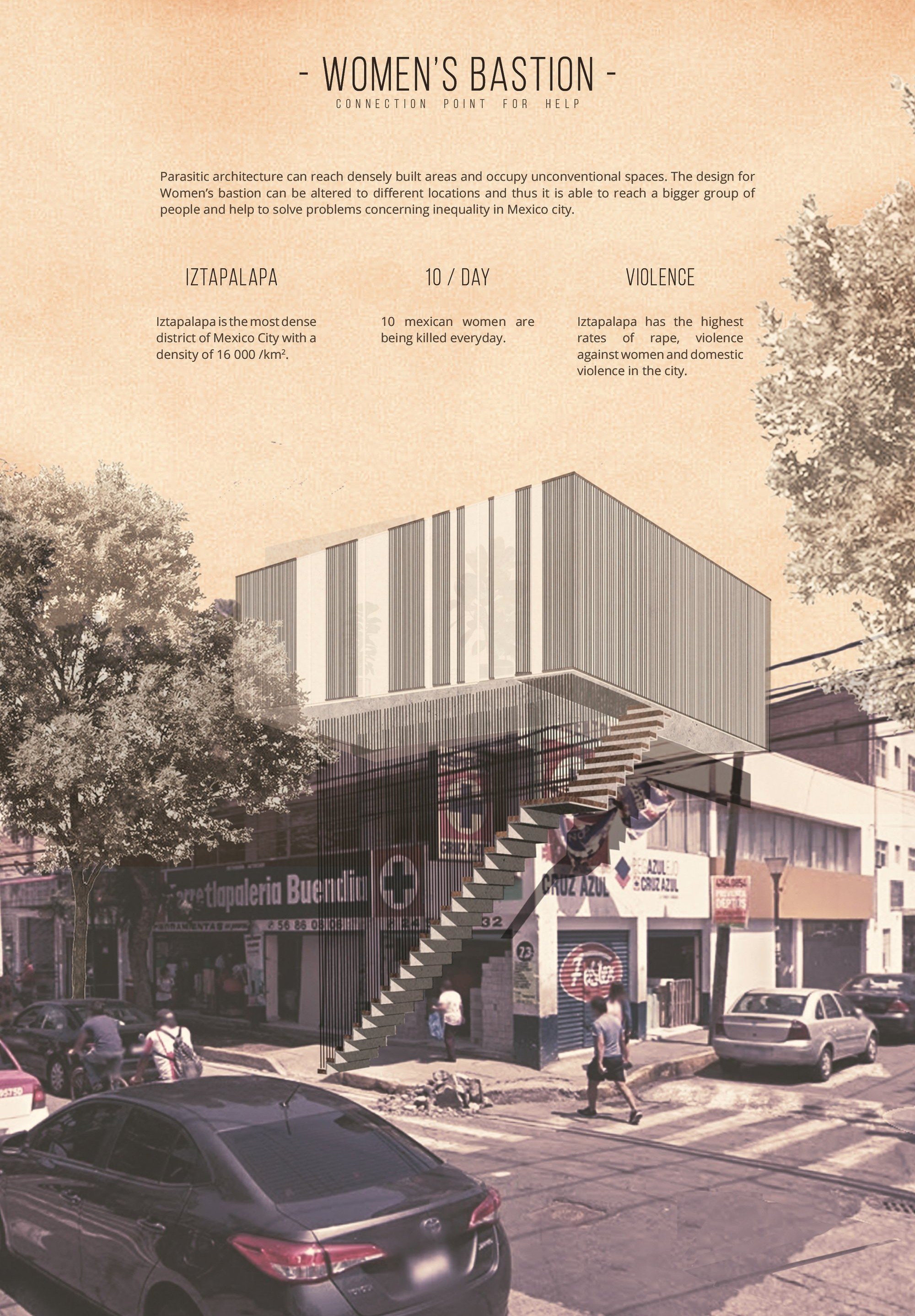 Women’s Bastion: Parasitic Architecture Creating Safe Urban Spaces for Women in Mexico City