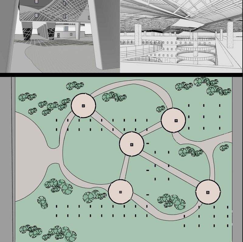 Networked campus layout linking circular learning nodes and pathways