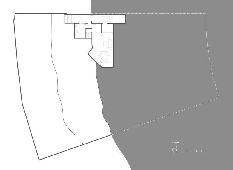 Site plan drawing showing the residence footprint on an angular sloped lot